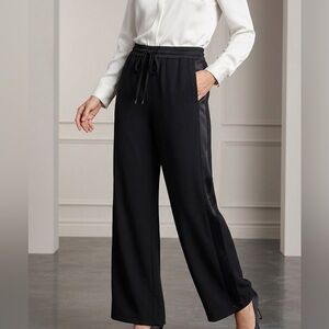 Banana Republic Black Wide-Leg Drawstring Tuxedo Pant Size 8